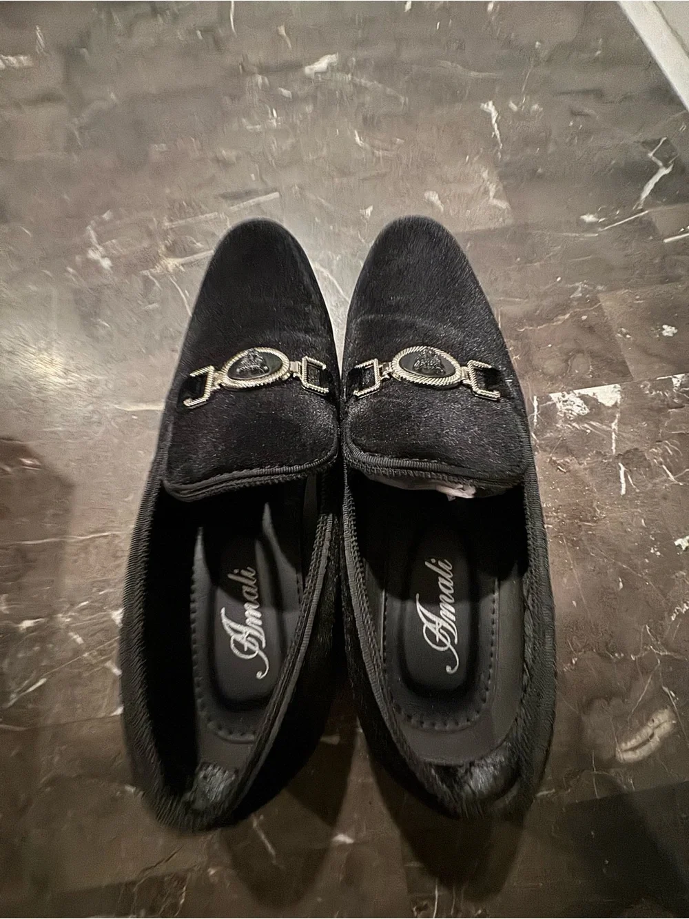 Men's Black Velvet Slip-On with Silver Medallion